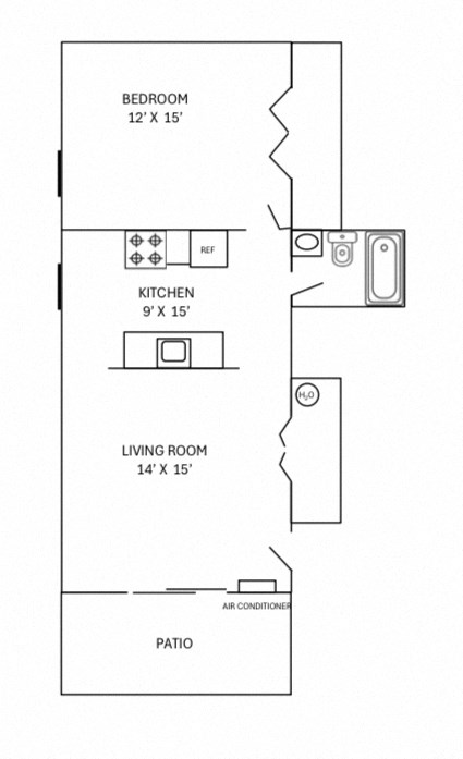 floor plan of a 1 bedroom 1 bathroom unit